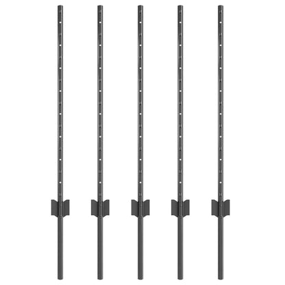 Embedded Fence Post 5 pcs Grey 120 cm Powder-Coated Steel