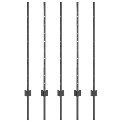 Embedded Fence Post 5 pcs Grey 140 cm Powder-Coated Steel