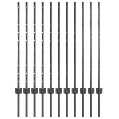 Embedded Fence Post 11 pcs Grey 140 cm Powder-Coated Steel