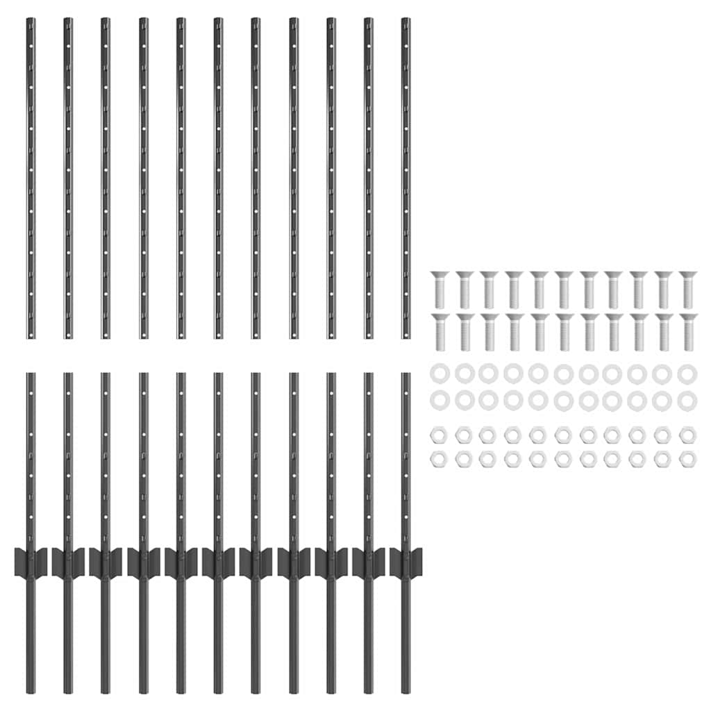 Embedded Fence Post 11 pcs Grey 140 cm Powder-Coated Steel