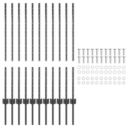 Embedded Fence Post 11 pcs Grey 140 cm Powder-Coated Steel