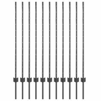 Embedded Fence Post 11 pcs Grey 160 cm Powder-Coated Steel