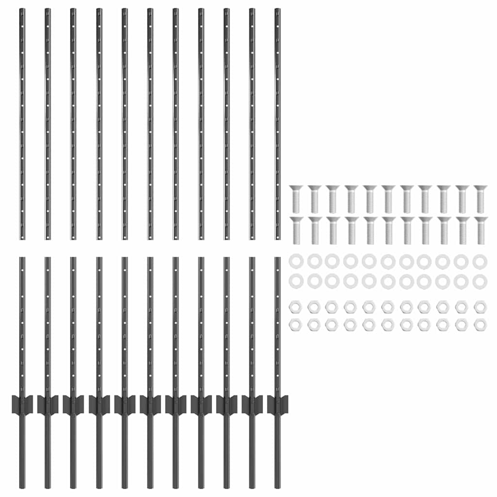 Embedded Fence Post 11 pcs Grey 160 cm Powder-Coated Steel