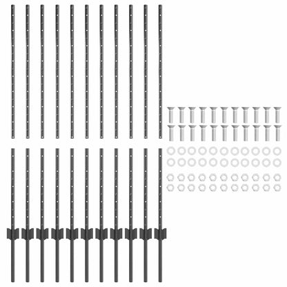 Embedded Fence Post 11 pcs Grey 160 cm Powder-Coated Steel