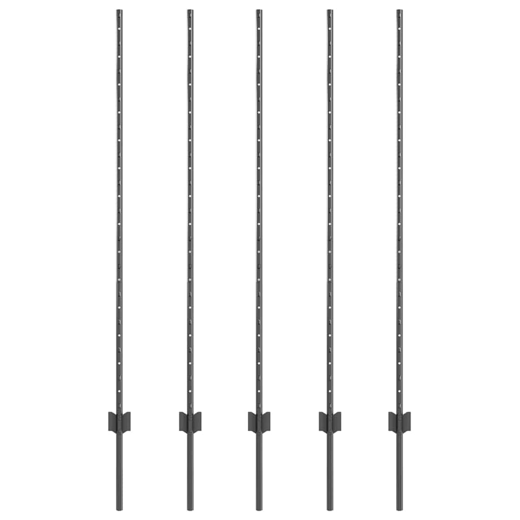 Embedded Fence Post 5 pcs Grey 180 cm Powder-Coated Steel