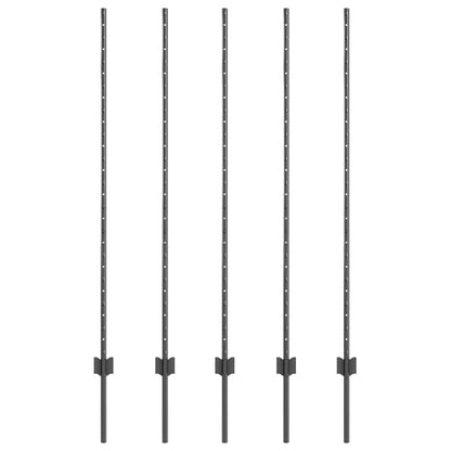 Embedded Fence Post 5 pcs Grey 180 cm Powder-Coated Steel