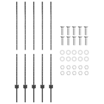 Embedded Fence Post 5 pcs Grey 180 cm Powder-Coated Steel