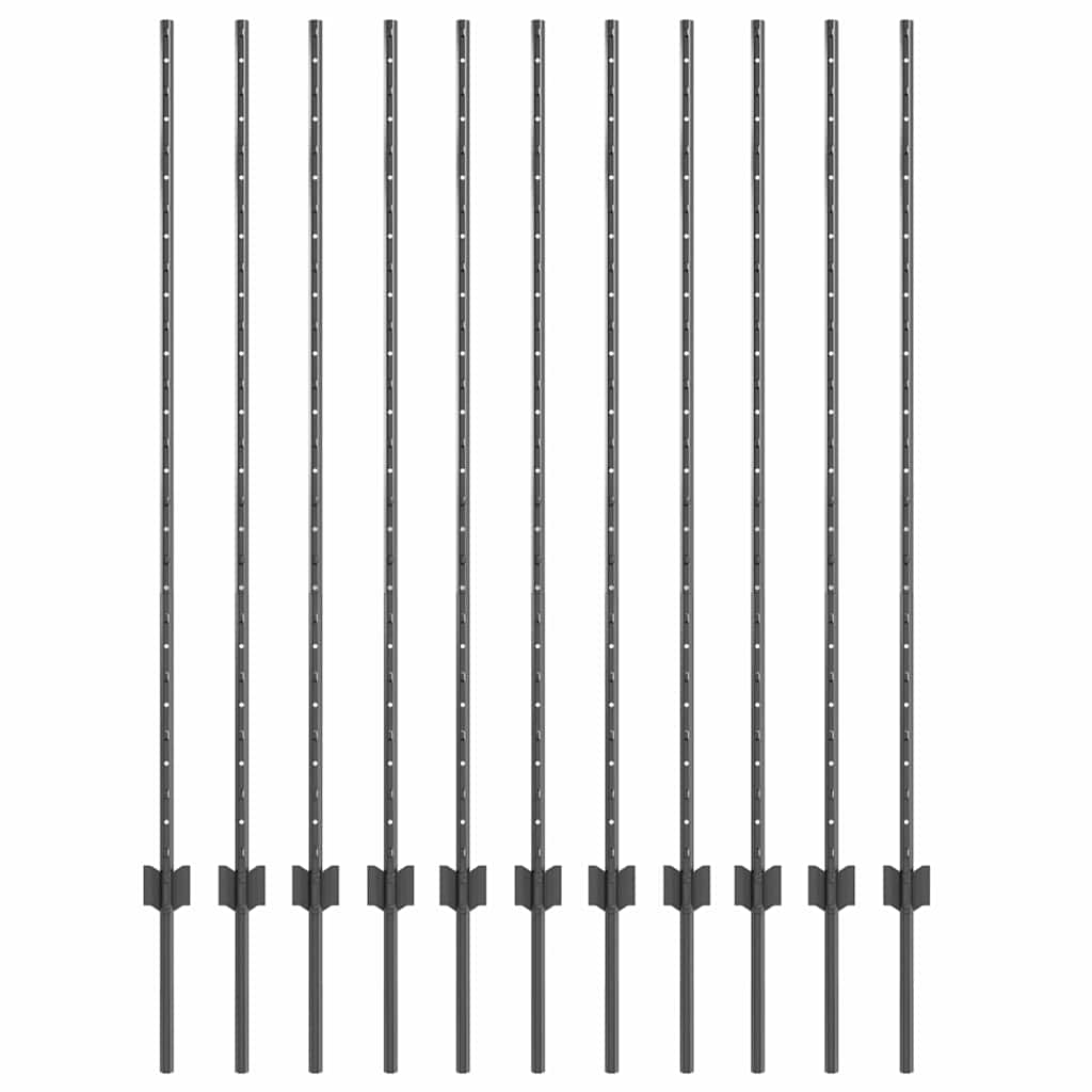 Embedded Fence Post 11 pcs Grey 180 cm Powder-Coated Steel