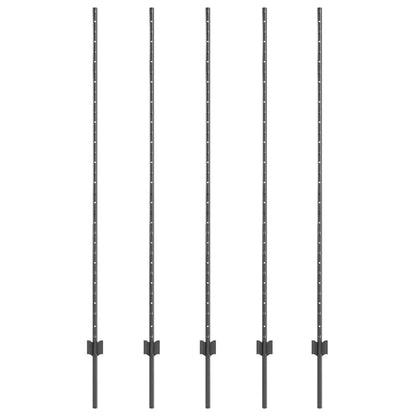 Embedded Fence Post 5 pcs Grey 200 cm Powder-Coated Steel