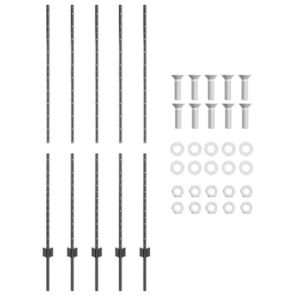 Embedded Fence Post 5 pcs Grey 200 cm Powder-Coated Steel