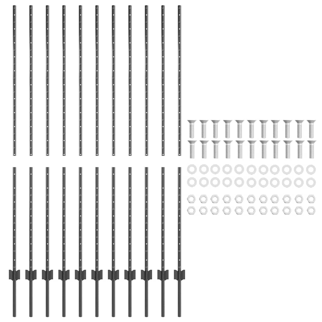 Embedded Fence Post 11 pcs Grey 200 cm Powder-Coated Steel