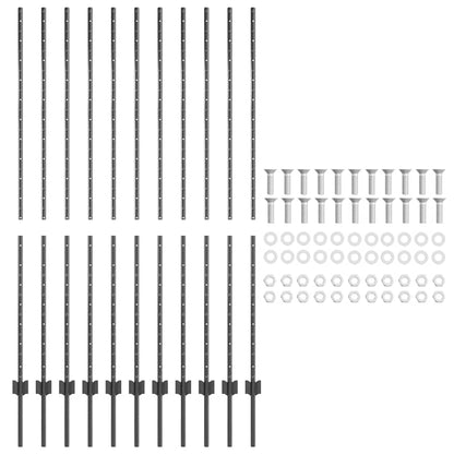Embedded Fence Post 11 pcs Grey 200 cm Powder-Coated Steel