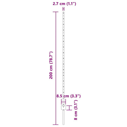 Embedded Fence Post 11 pcs Grey 200 cm Powder-Coated Steel
