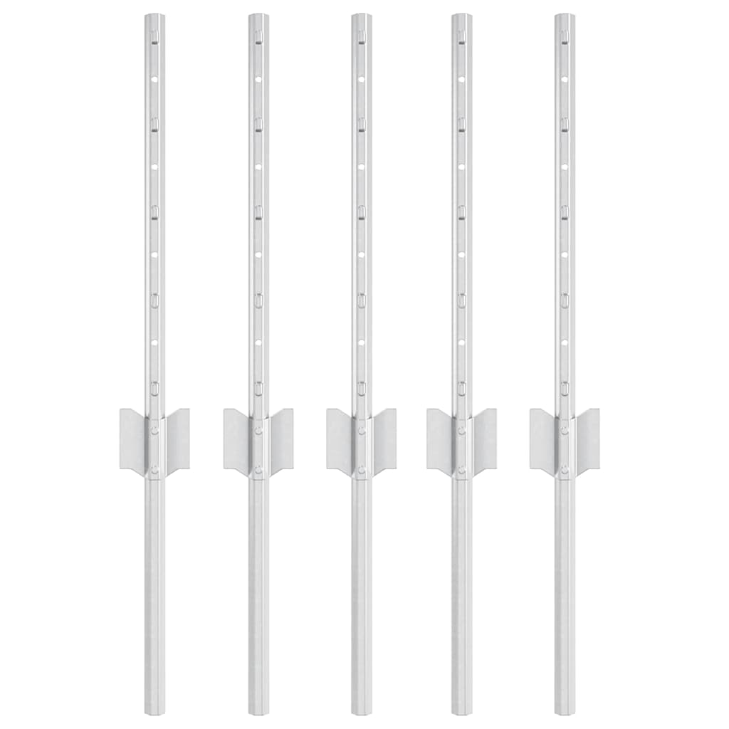Embedded Fence Post 5 pcs Silver 80 cm Powder-Coated Steel