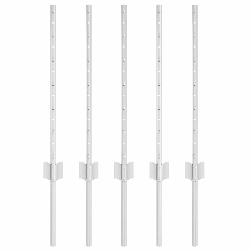 Embedded Fence Post 5 pcs Silver 100 cm Powder-Coated Steel