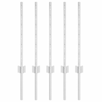 Embedded Fence Post 5 pcs Silver 100 cm Powder-Coated Steel