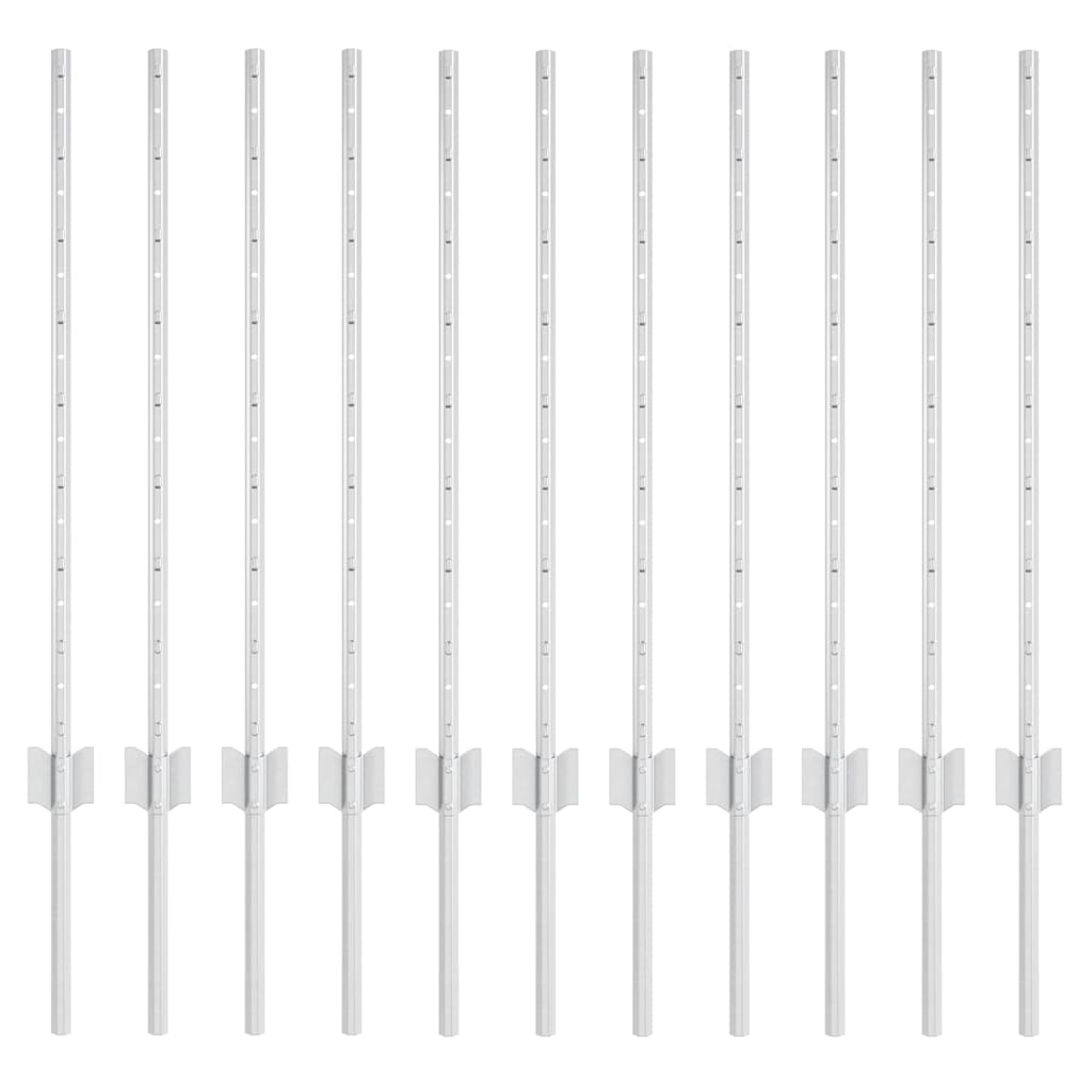 Embedded Fence Post 11 pcs Silver 120 cm Powder-Coated Steel