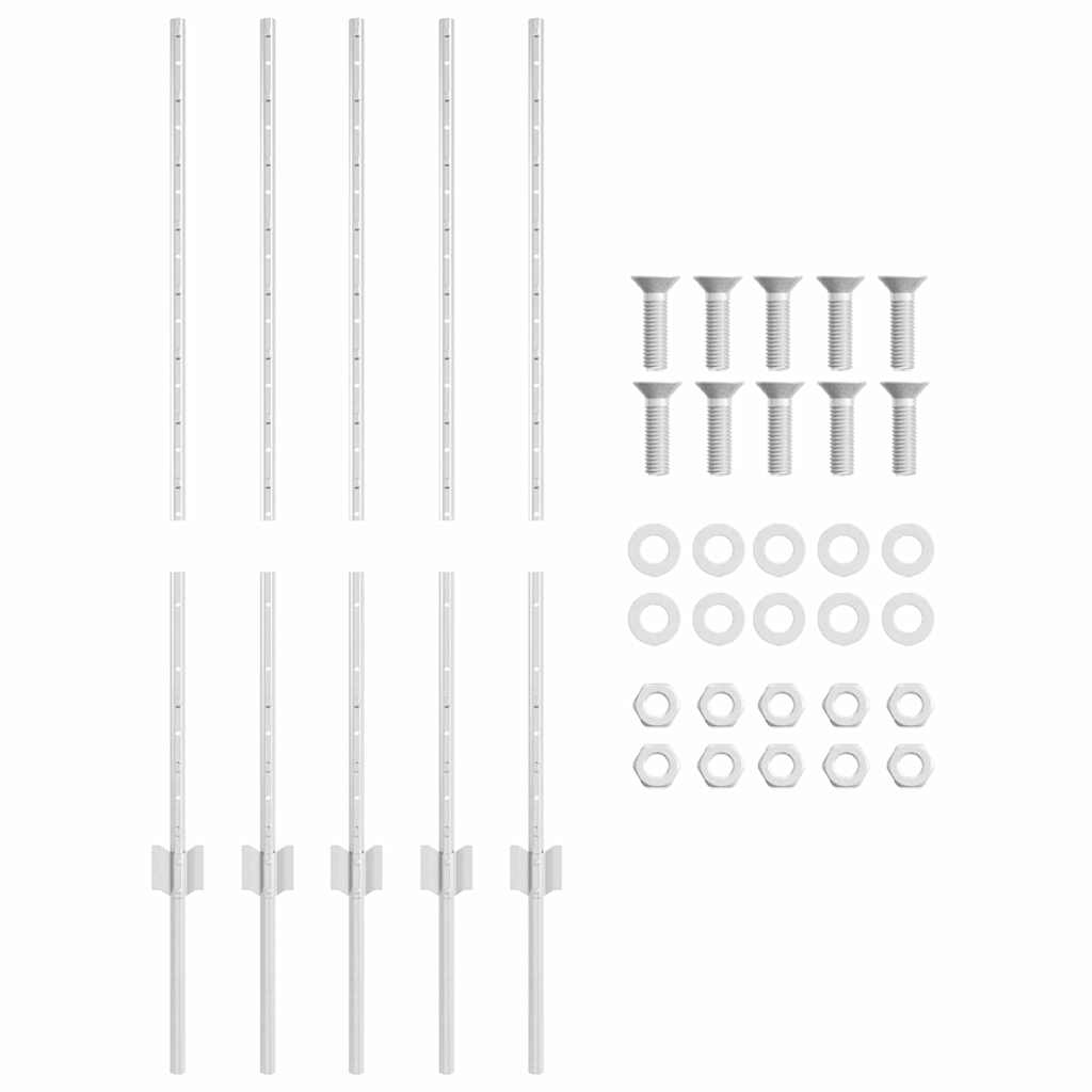 Embedded Fence Post 5 pcs Silver 140 cm Powder-Coated Steel
