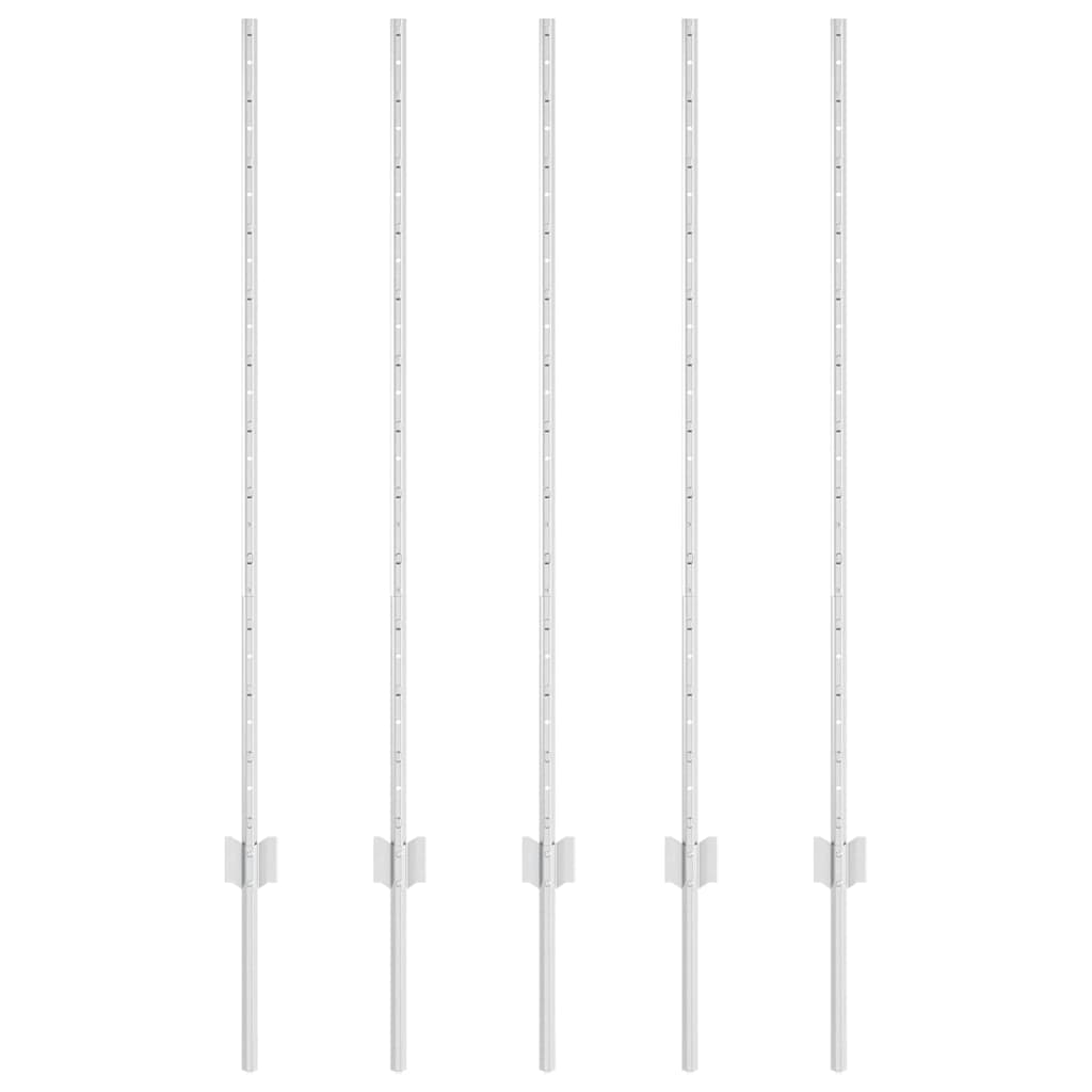 Fence Post 5 pcs Silver 120 cm Steel