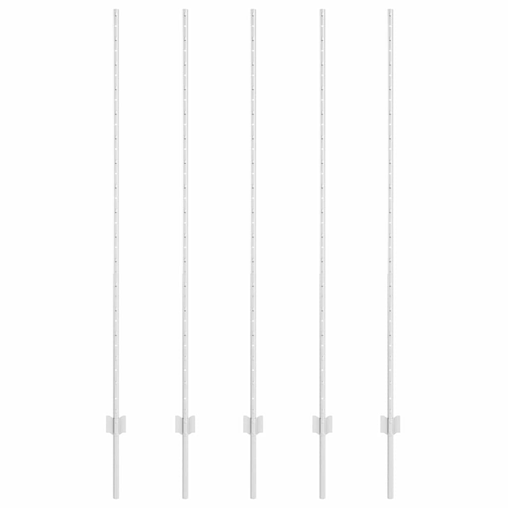 Embedded Fence Post 5 pcs Silver 200 cm Powder-Coated Steel