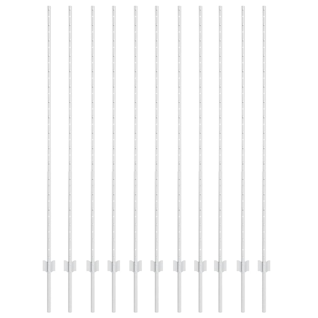 Embedded Fence Post 11 pcs Silver 200 cm Powder-Coated Steel