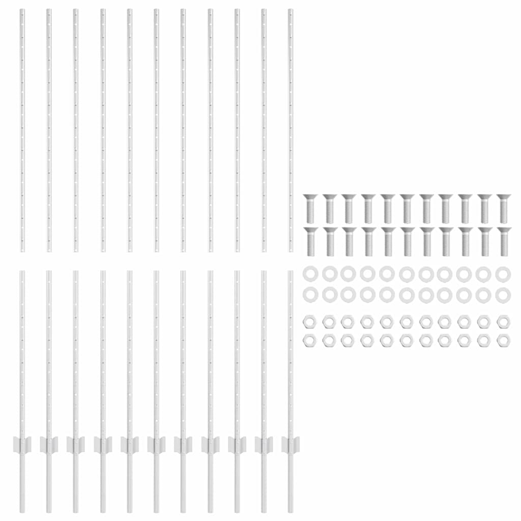 Embedded Fence Post 11 pcs Silver 200 cm Powder-Coated Steel