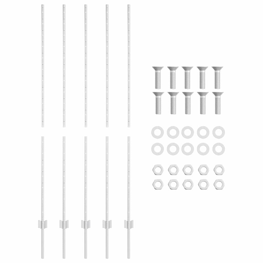 Embedded Fence Post 5 pcs Silver 200 cm Powder-Coated Steel
