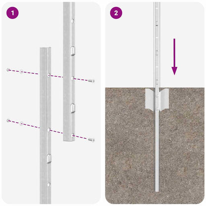 Embedded Fence Post 5 pcs Silver 200 cm Powder-Coated Steel