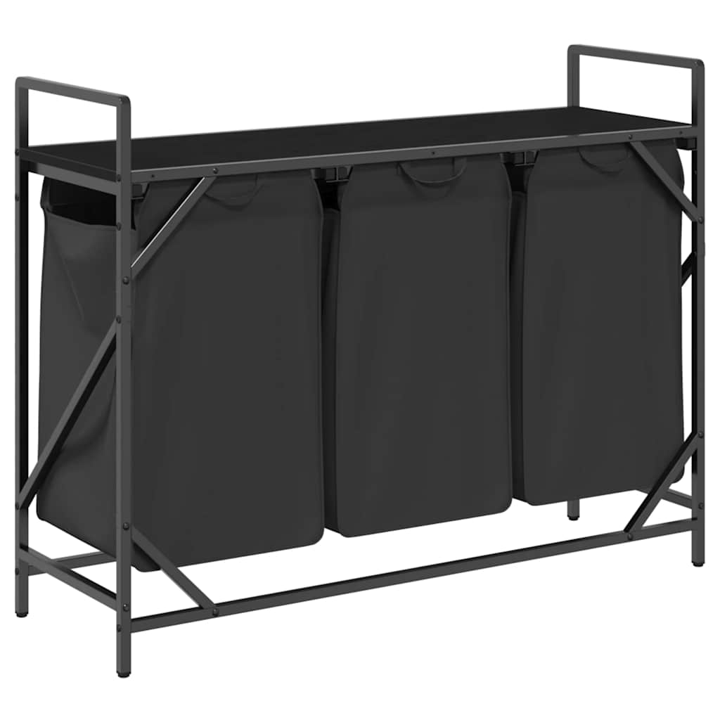 Laundry Basket 3 Compartments with Shelf Black Oak