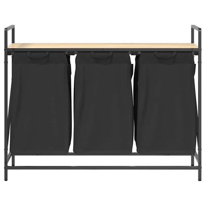 Laundry Basket 3 Compartments with Shelf Sonoma Oak