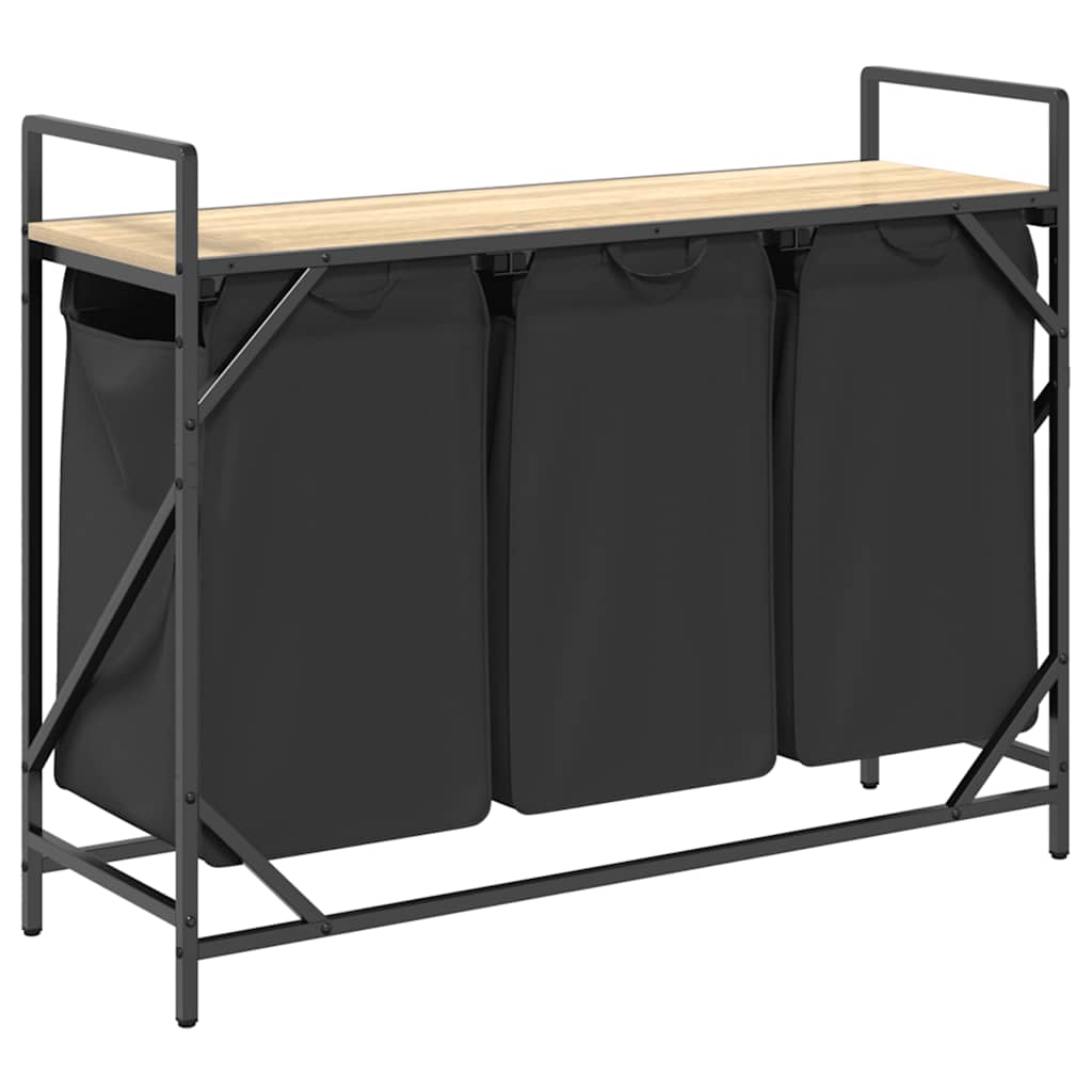 Laundry Basket 3 Compartments with Shelf Sonoma Oak