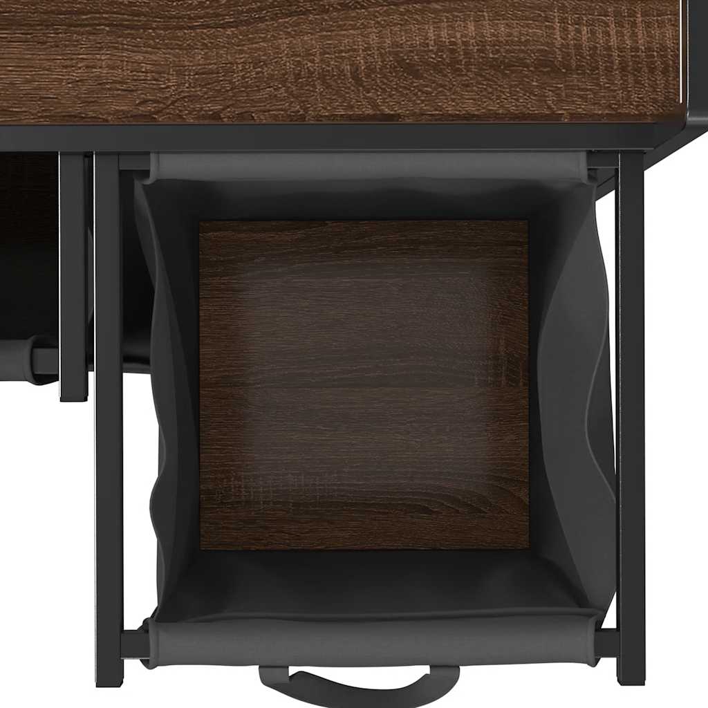 Laundry Basket 3 Compartments with Shelf Brown Oak