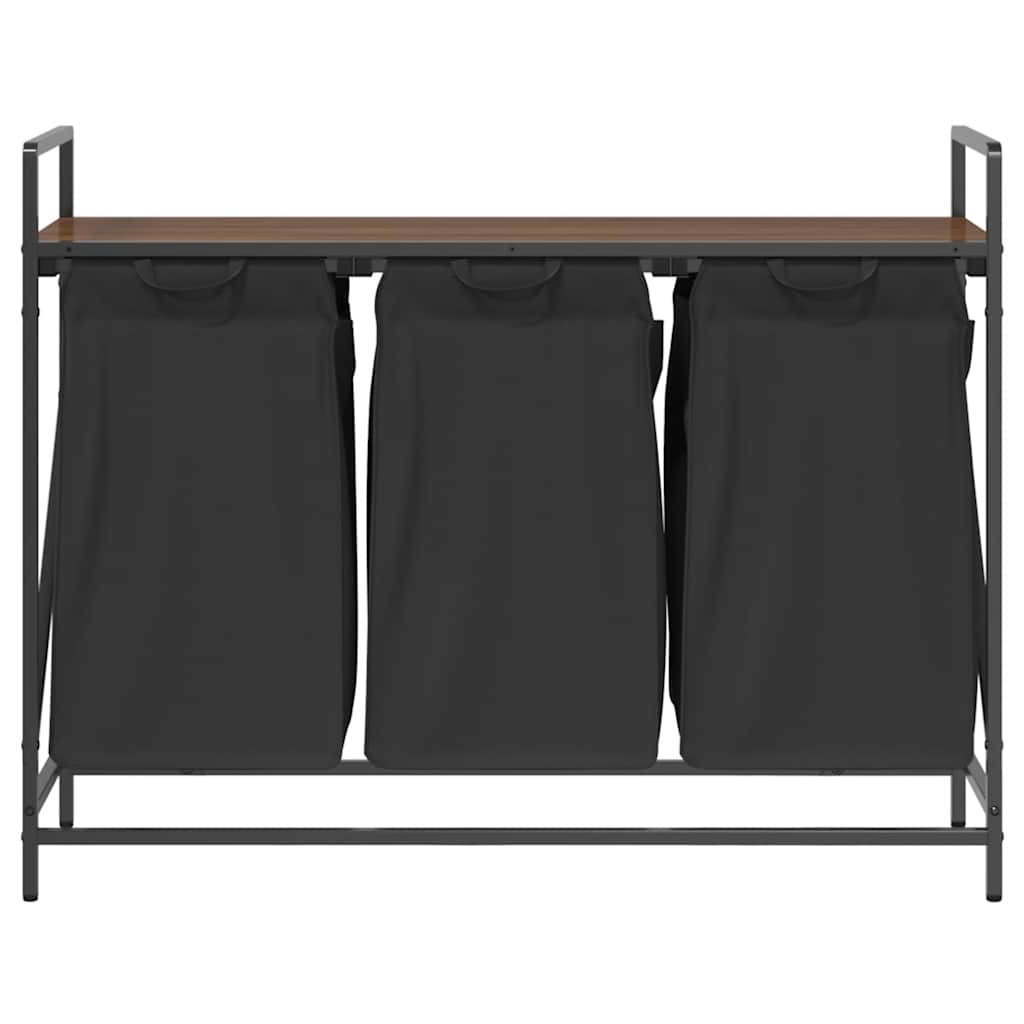 Laundry Basket 3 Compartments with Shelf Brown Oak