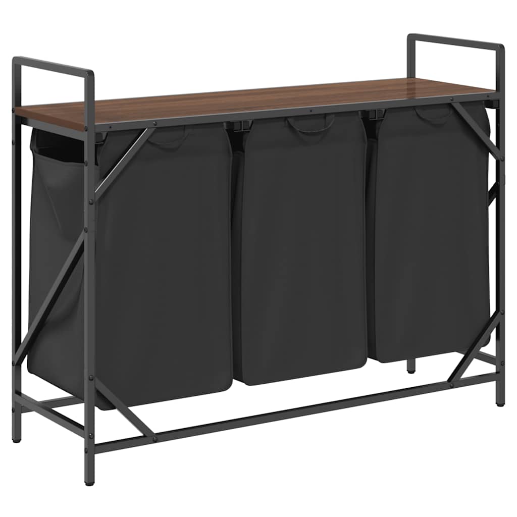 Laundry Basket 3 Compartments with Shelf Brown Oak