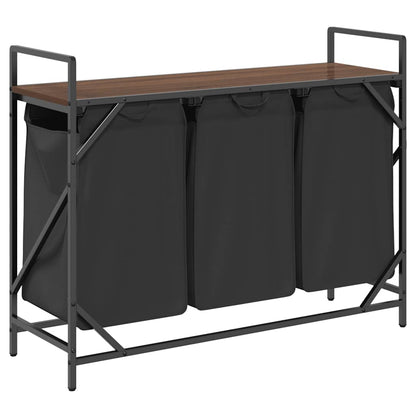 Laundry Basket 3 Compartments with Shelf Brown Oak