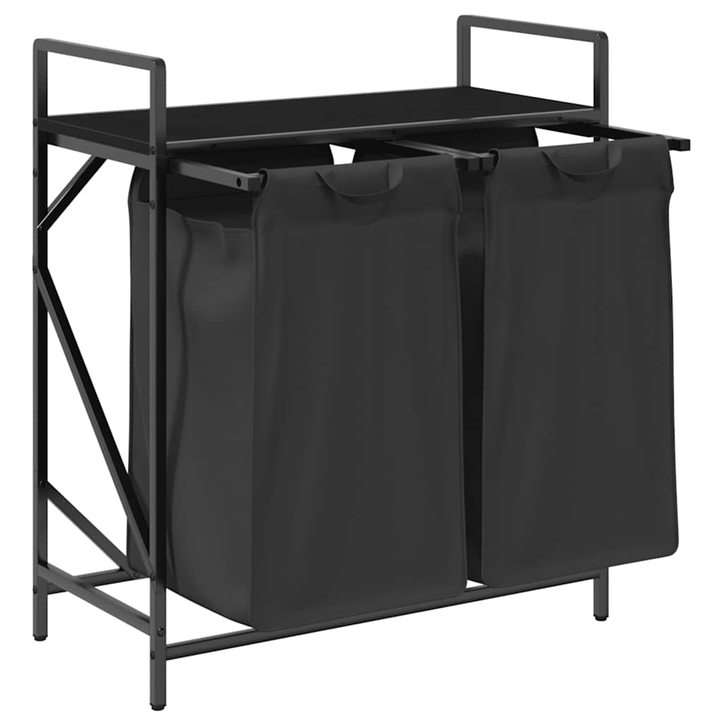 Laundry Basket 2 Compartments with Shelf Black Oak
