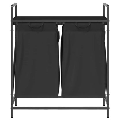 Laundry Basket 2 Compartments with Shelf Black Oak