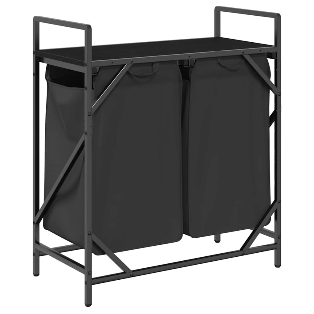 Laundry Basket 2 Compartments with Shelf Black Oak