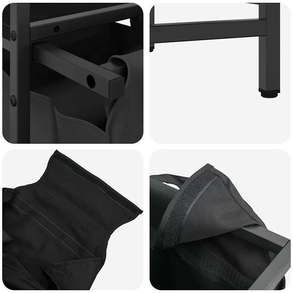 Laundry Basket 2 Compartments with Shelf Black Oak