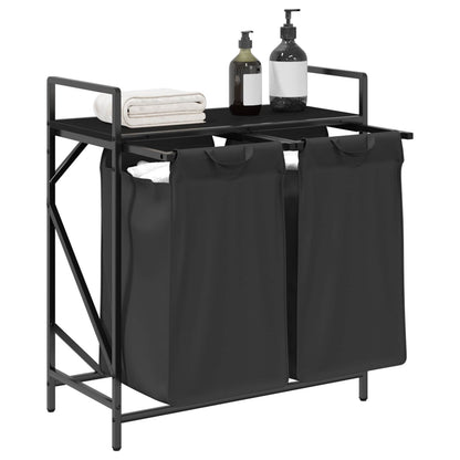 Laundry Basket 2 Compartments with Shelf Black Oak