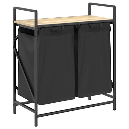 Laundry Basket 2 Compartments with Shelf Sonoma Oak