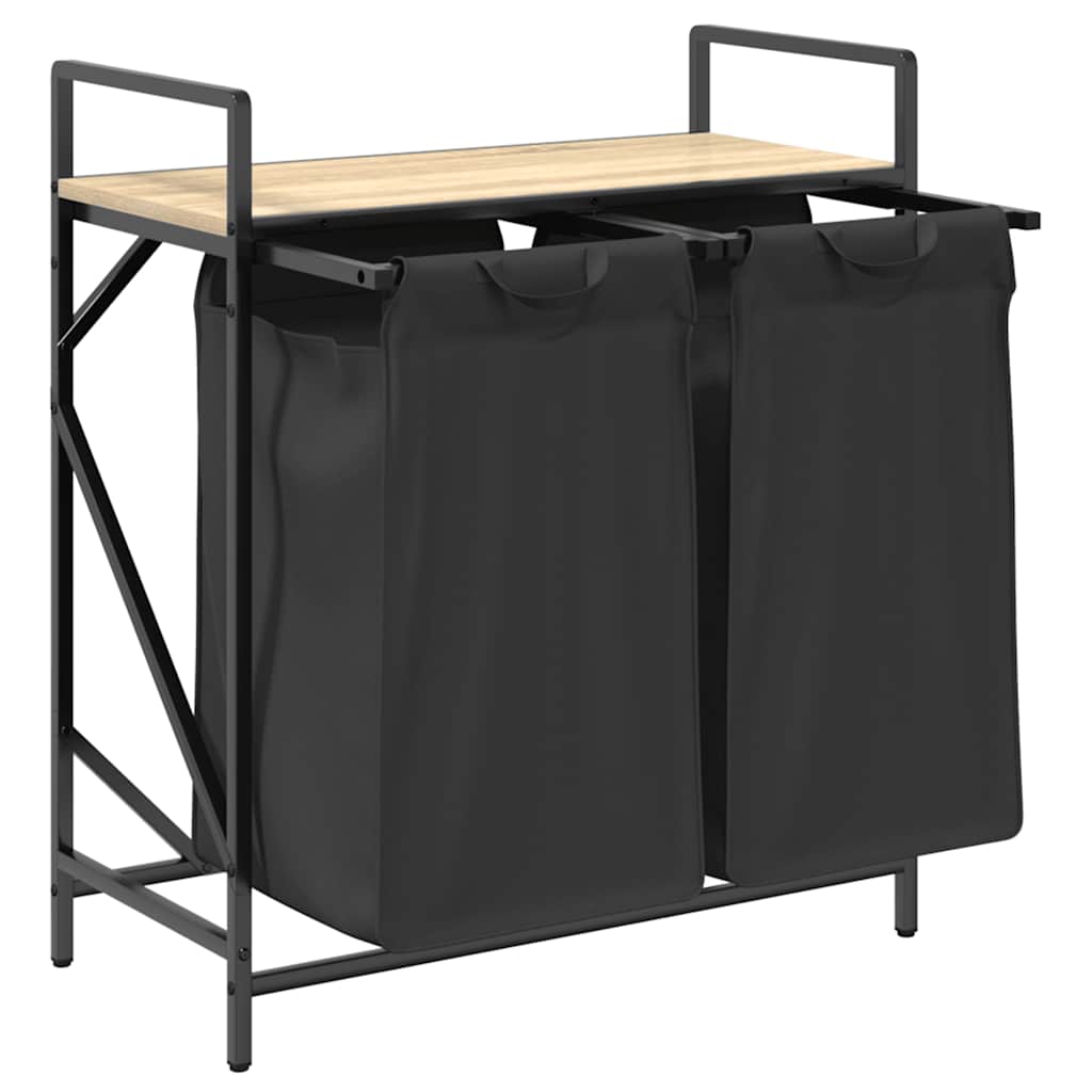 Laundry Basket 2 Compartments with Shelf Sonoma Oak