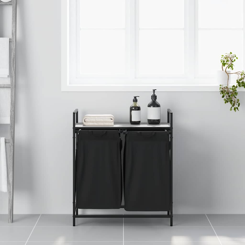 Laundry Basket 2 Compartments with Shelf Grey Sonoma