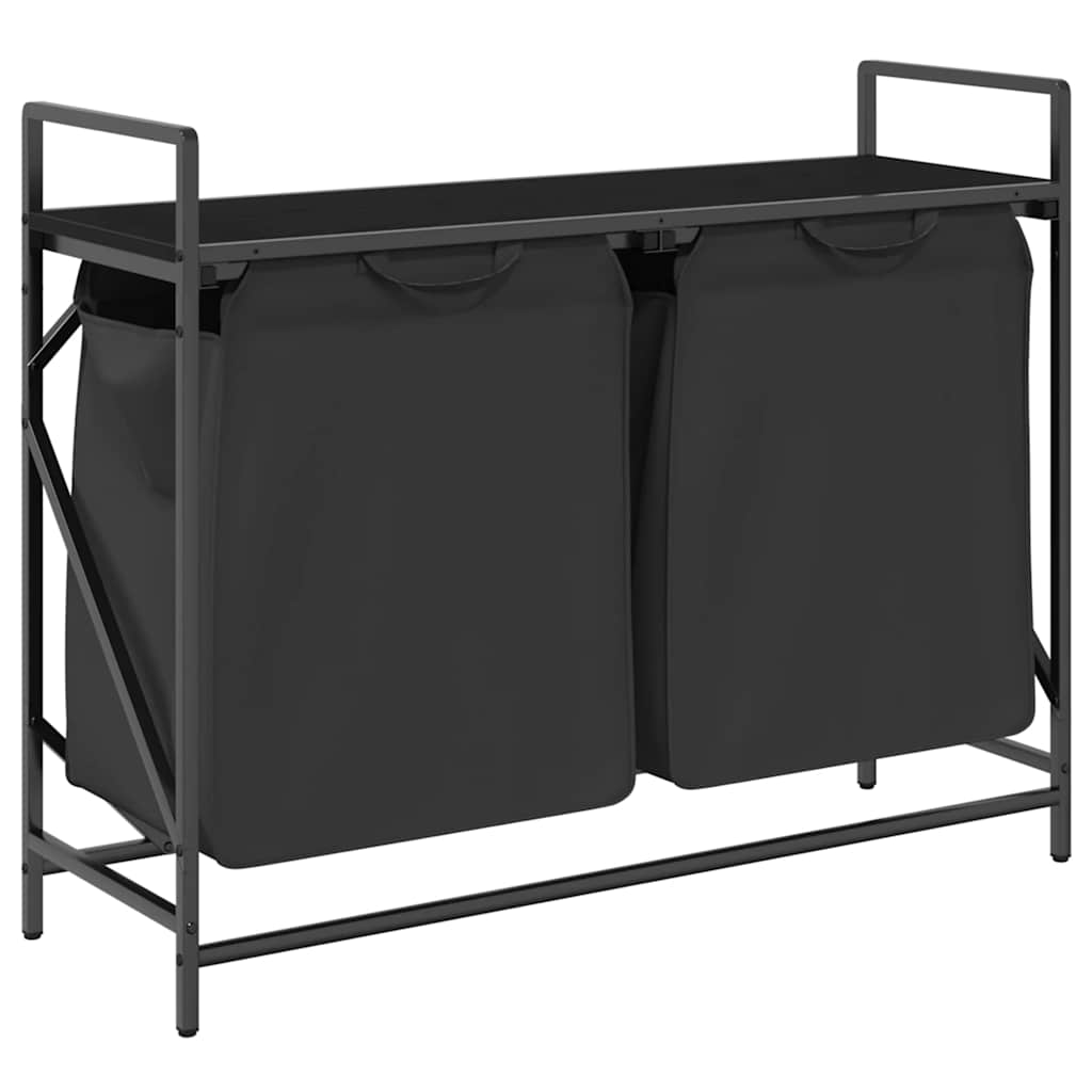 Laundry Basket 2 Compartments with Shelf Black Oak