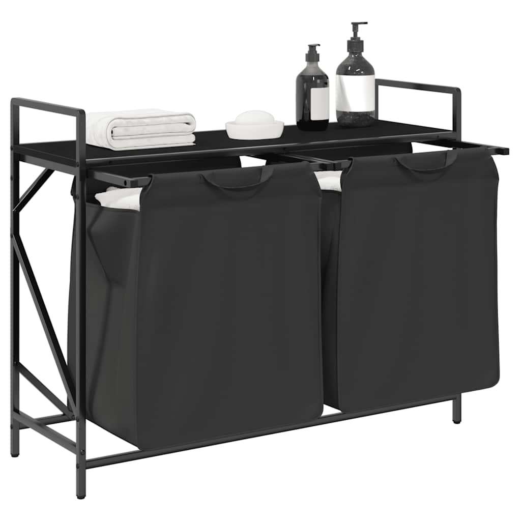 Laundry Basket 2 Compartments with Shelf Black Oak