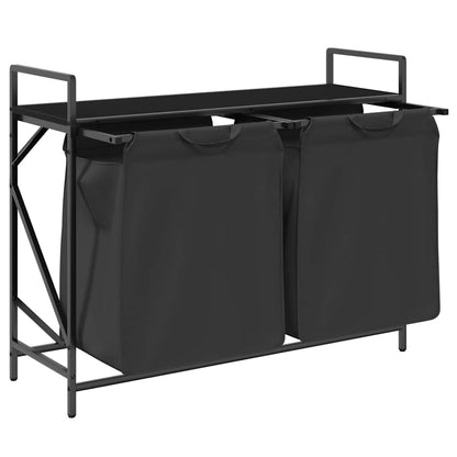 Laundry Basket 2 Compartments with Shelf Black Oak