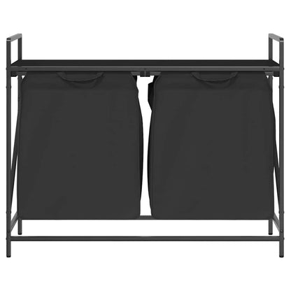 Laundry Basket 2 Compartments with Shelf Black Oak