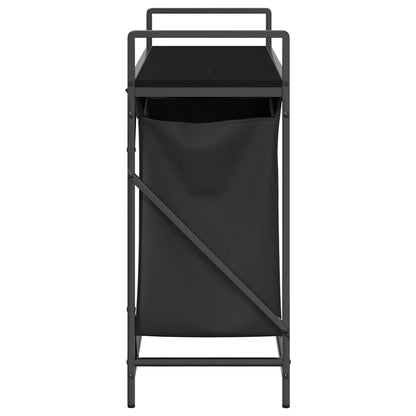 Laundry Basket 2 Compartments with Shelf Black Oak