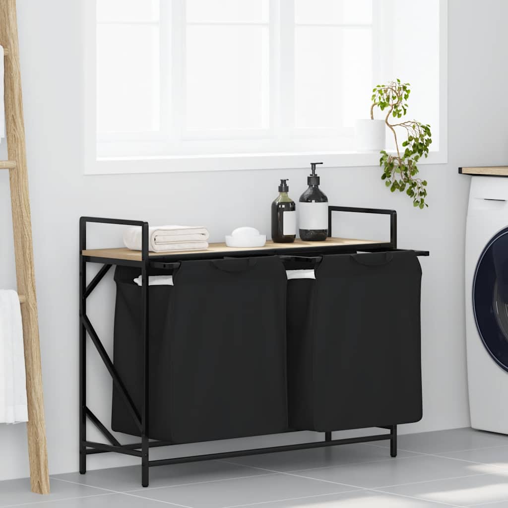 Laundry Basket 2 Compartments with Shelf Sonoma Oak