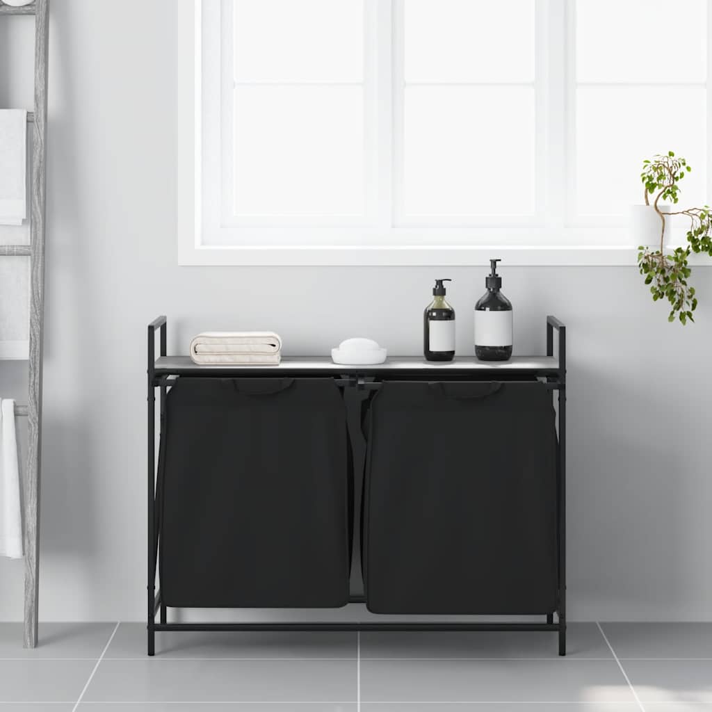 Laundry Basket 2 Compartments with Shelf Grey Sonoma